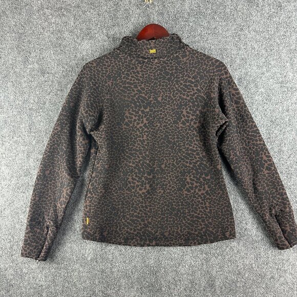 Lucy Top Womens Medium 1/4 Zip Pullover Zip Sleeve Cuff Brown Animal Print Logo - Picture 5 of 7